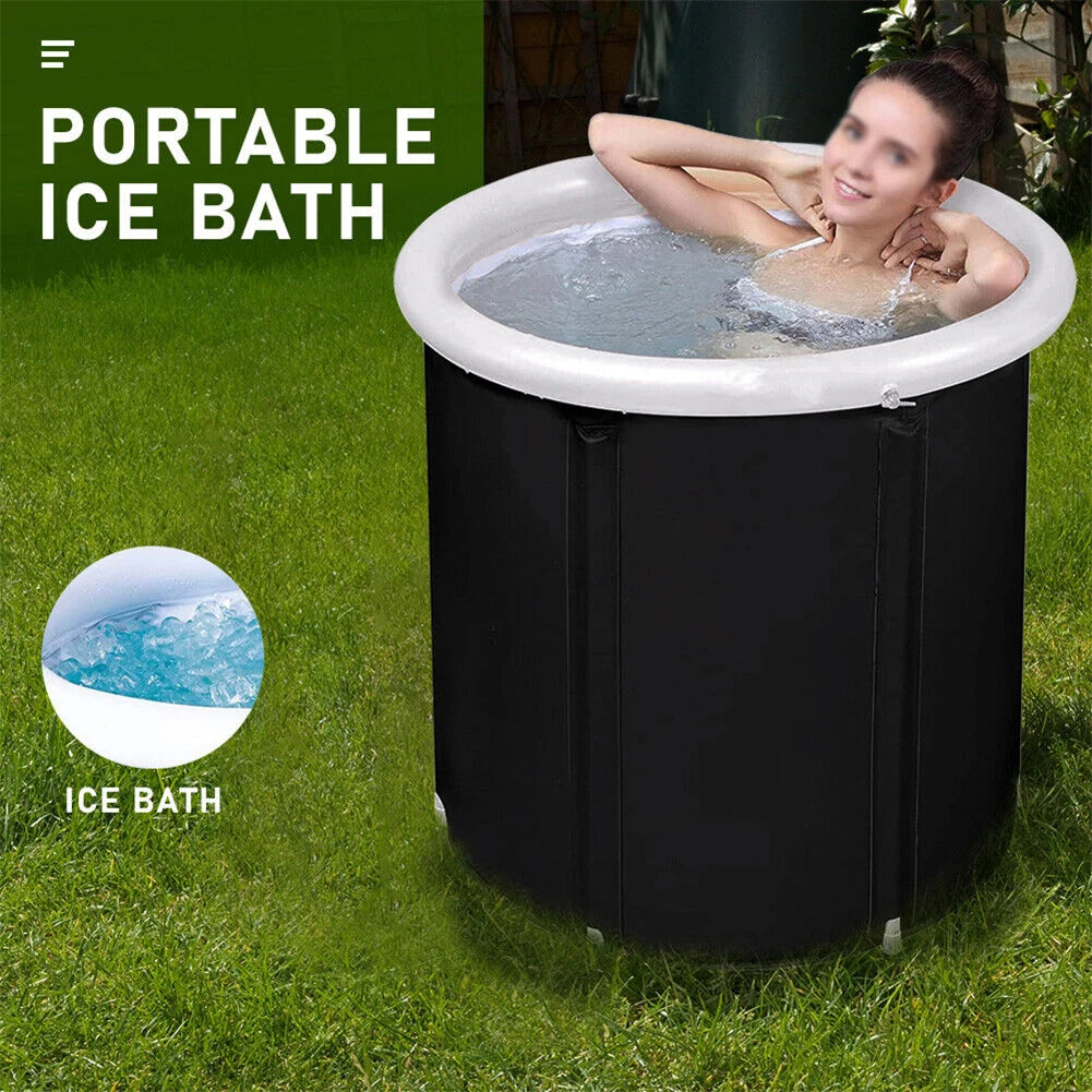 Portable Ice Bath Tub for Athletes Cold Water Therapy Hot Tub Folding Bathtub White/Black Cover Send by Random