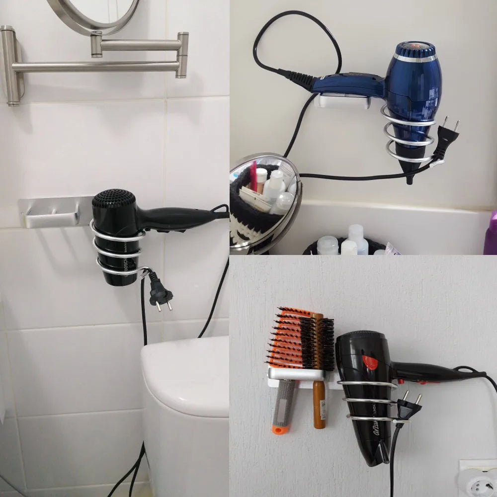 Wall Mounted Hair Dryer Holder Organized Rack Hair Straightener Stand Bathroom Curling Iron Shelf Storage Shelves Accessories