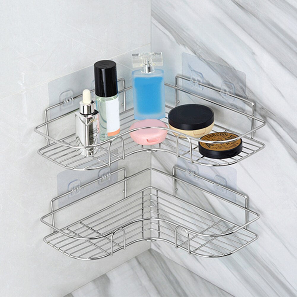 Bathroom Kitchen Punch Corner Frame Shower Shelf Wrought Iron Shampoo Storage Rack Holder with Suction Cup Bathroom Accessories
