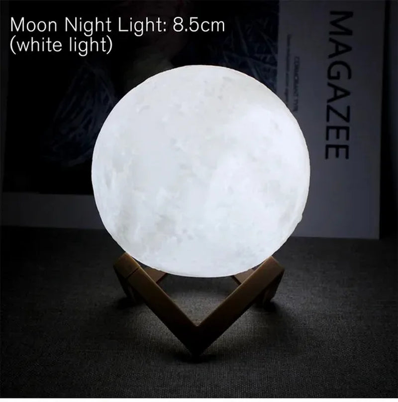 D5 8Cm Moon Lamp LED Night Light Battery Powered with Stand Starry Lamp Bedroom Decor Night Lights Kids Gift Moon Lamp Xmas Gift