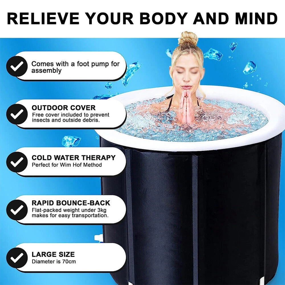 Portable Ice Bath Tub for Athletes Cold Water Therapy Hot Tub Folding Bathtub White/Black Cover Send by Random