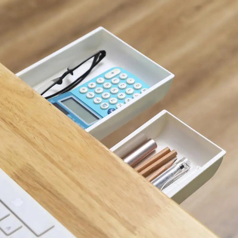 Self Stick Pencil Tray Desk Table Storage Drawer Organizer Box under Desk Stand Self-Adhesive Under-Drawer Storage Box