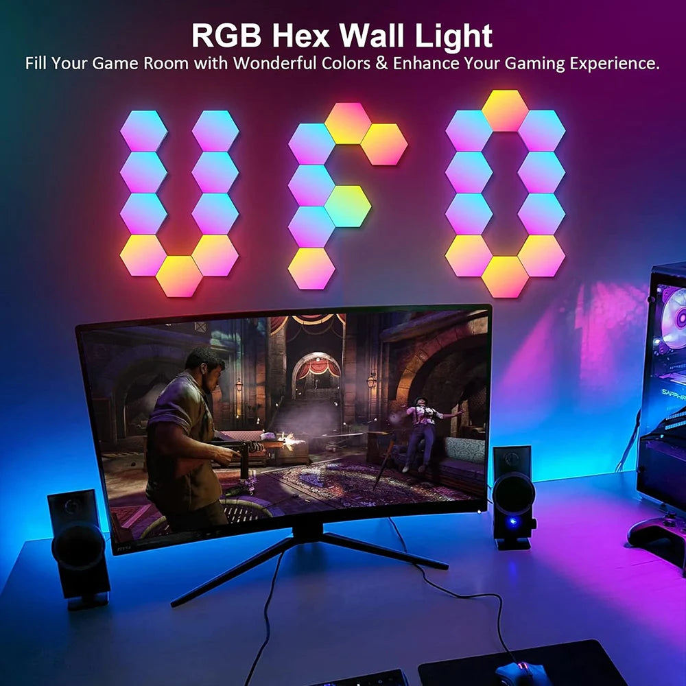 RGB LED Hexagon Light Bluetooth Indoor Wall Light APP Remote Control Night Light Computer Game Room Decoration Bedroom Bedside