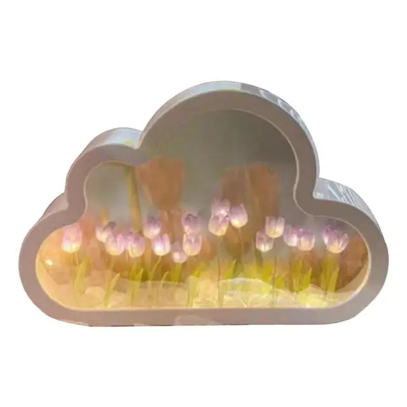DIY Tulip Night Light Soft Lighting LED Light Battery-Operated Simulation Flower Cloud Tulip Mirror Table Lamp Home Decorations