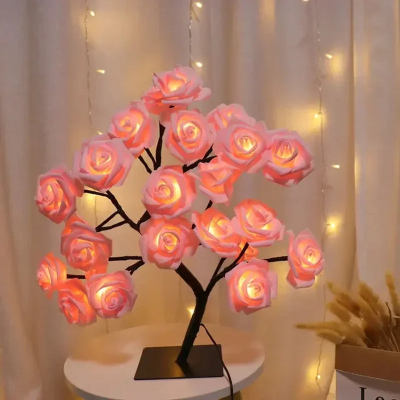 24 LED Fairy Flower Tree Table Lamps Maple Leaf Lamp Rose Night Light USB Operated Gifts for Wedding Party Hallowmas Decoration