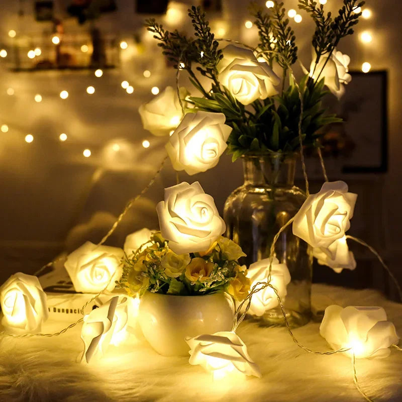 1.5M Artificial Rose Led Light String Romantic Valentine'S Day Home Decor Proposal Glow Rose Colourful Wedding Simulation Rose