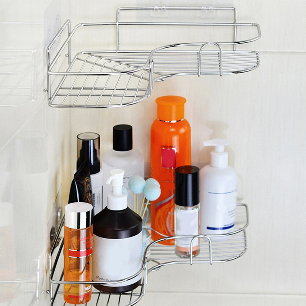 Bathroom Kitchen Punch Corner Frame Shower Shelf Wrought Iron Shampoo Storage Rack Holder with Suction Cup Bathroom Accessories