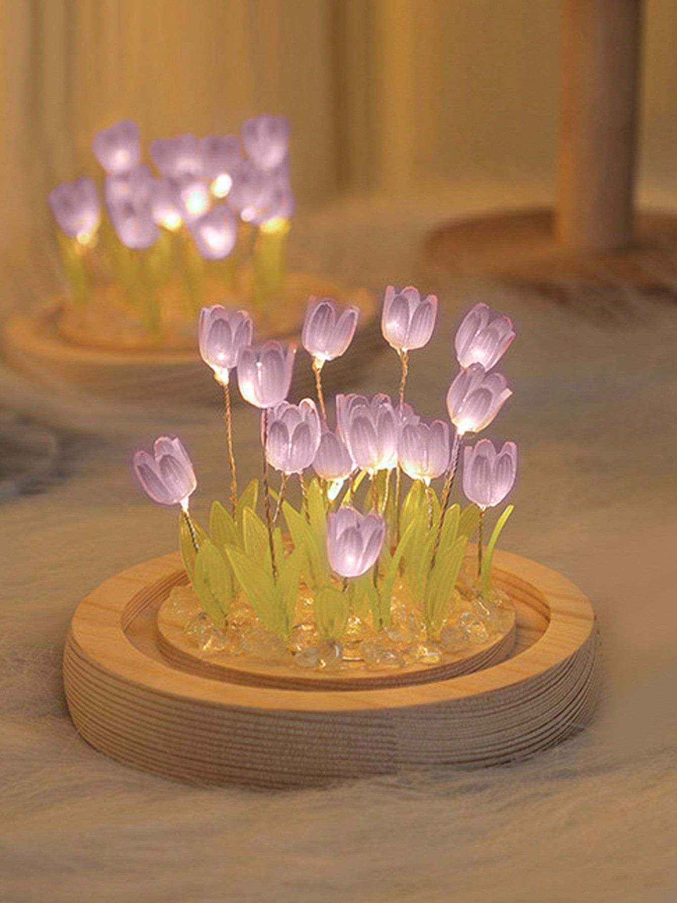 Creative Diy Simulation Flower Tulip Dome Table Lamp for Kids Gift,Pure Handmade Table Lamps for Room and Bedroom Decoration, Atmosphere Lights, Small Desk Ornaments Birthday Gifts